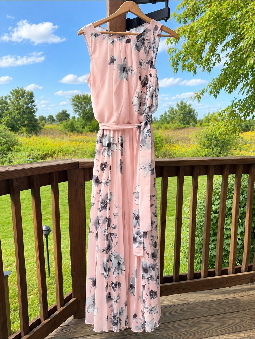Premier Blush Pink Floral Maxi Dress with Waist Tie size 4